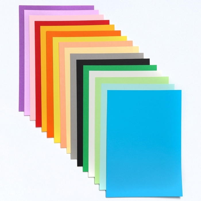 Картон цветной А4 тонированный, 34 листа, 20 цветов (обычный, пастель, неон) 180 г/м