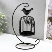 Подсвечник металл "Клетка с птичкой" черный, 23х10х10 см
