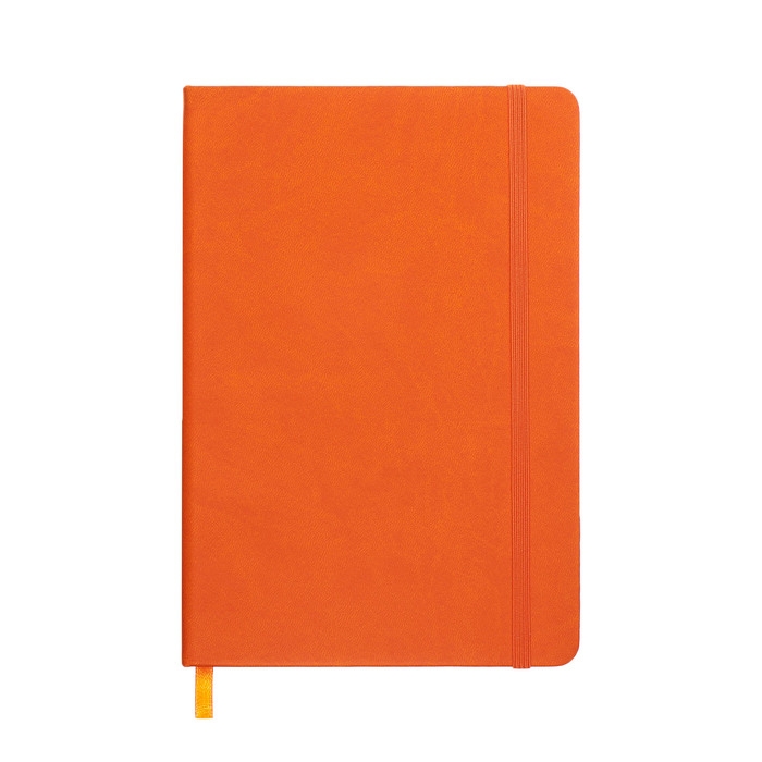 Ежедневник недатированный A5, 140л, клетка, кожзам, на резинке, черный срез, Оранжевый