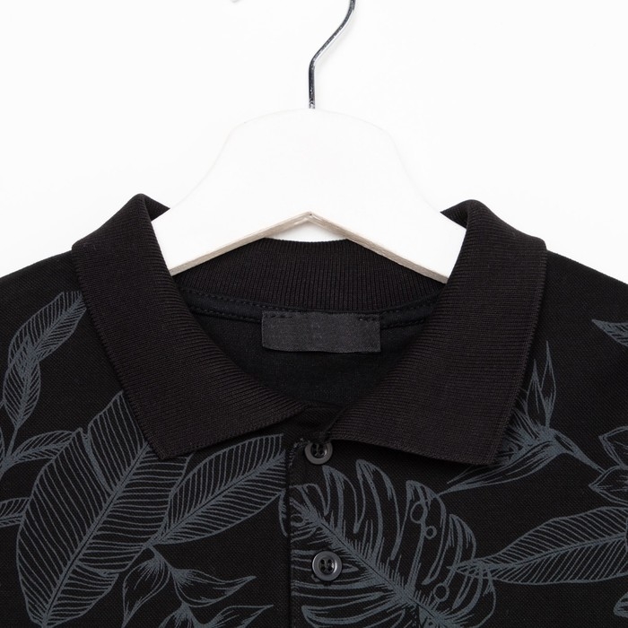 Футболка поло для мальчика, цвет чёрный/принт микс, рост 110 см