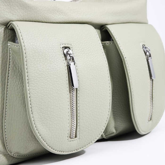 Сумка-тоут на молнии, 3 наружных кармана, цвет светло-зелёный Сумка-тоут на молнии, 3 наружных кармана, цвет светло-зелёный