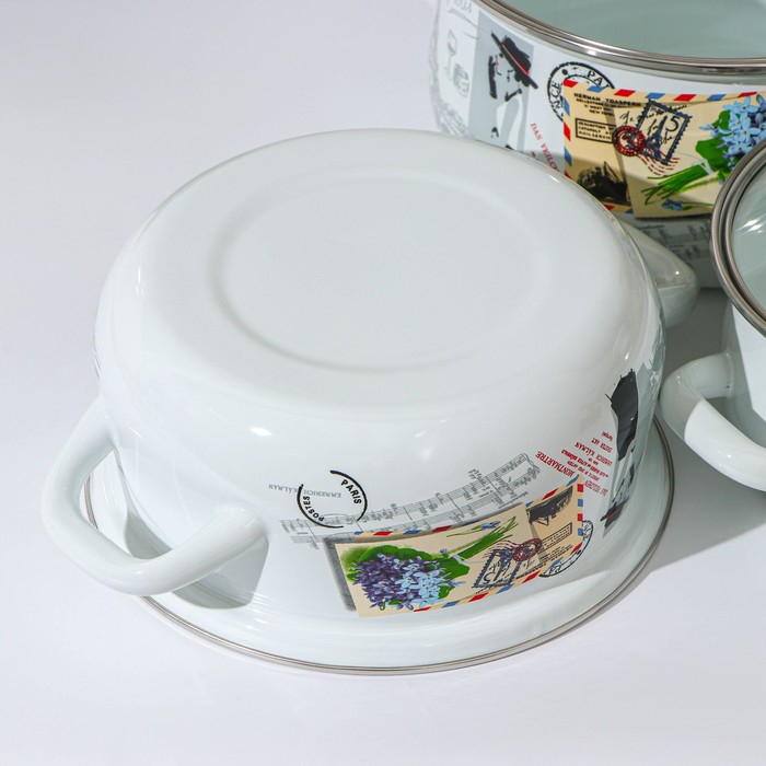 Набор кастрюль &laquo;Фиалка Монмарта&raquo;, 3 предмета: 1,5 л, 2 л, 3 л, крышки, индукция