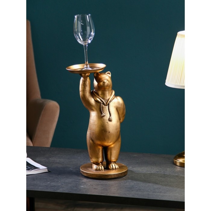 Подставка для мелочей &laquo;Медведь&raquo;, полистоун, 45 см, цвет золото