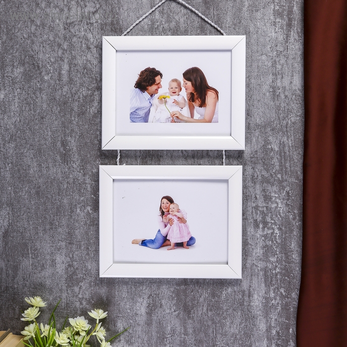 Фоторамка на 2 фото 15х20 см подвесная 727 белая (пластиковый экран) Фоторамка на 2 фото 15х20 см подвесная 727 белая (пластиковый экран)