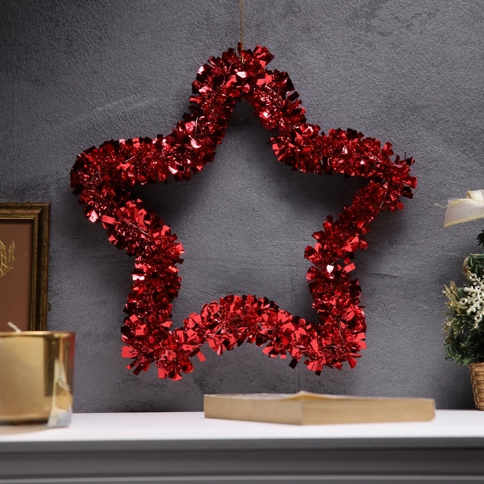 Светодиодная фигура из мишуры &laquo;Звезда красная&raquo; 30 &times; 5 см, 20 LED, батарейки AG10х3 (в комплекте), свечение тёплое белое