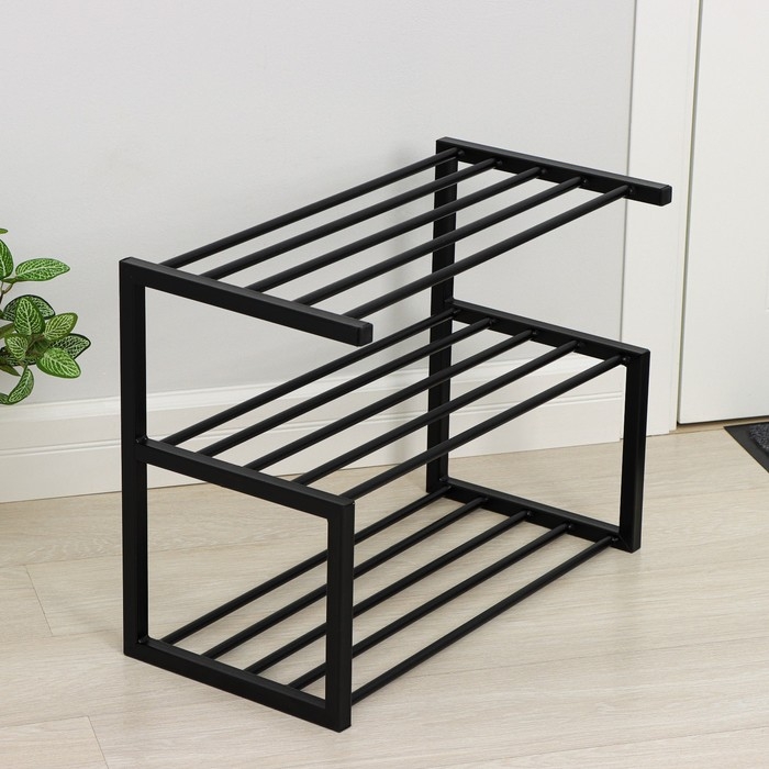 Обувница 3-х ярусная&laquo;Шестёрка&raquo;, 59&times;31&times;46 см, цвет чёрный