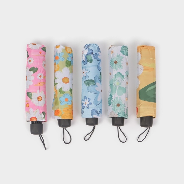 Зонт механический &laquo;Цветочный букет&raquo;, эпонж, 4 сложения, 8 спиц, R = 49/55 см, D = 110 см, цвет МИКС