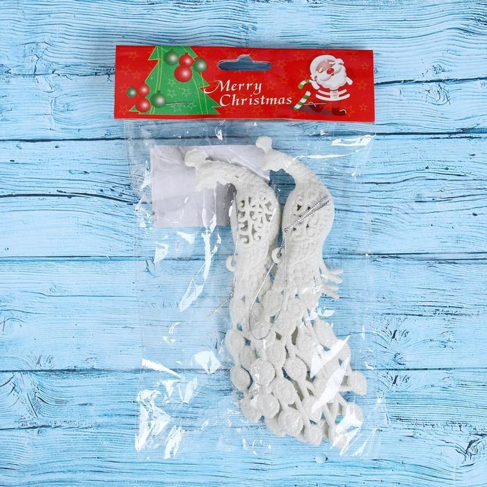 Украшение ёлочное "Павлин" (набор 2 шт) 5,5х16 см, белый