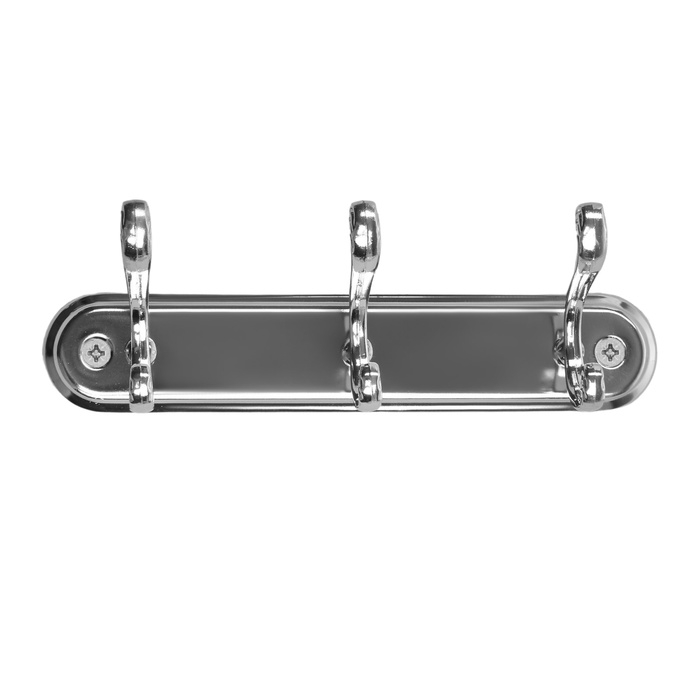 Вешалка ТУНДРА TVT003, металлическая, трёхрожковая, цвет хром