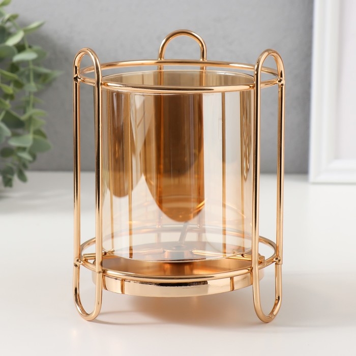 Подсвечник металл, стекло на 1 свечу Подсвечник металл, стекло на 1 свечу "Колба в оправе" d=10 см золото 12х12х16 см