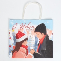 Пакет подарочный новогодний крафтовый &laquo;Согревайся&raquo;, 25 х 22 х 12 см, Новый год