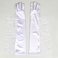 Перчатки женские с бахромой, цвет белый, длинные