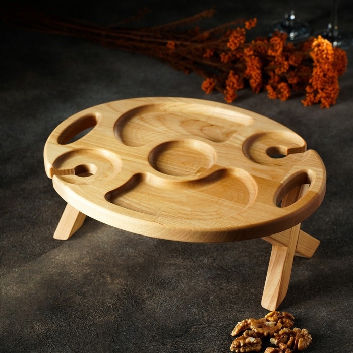 Столик - поднос для подачи вина и чая Adelica, с менажницей и складными ножками, на 2 персоны, пропитана минеральным маслом, 32×25×1,8 см, в подарочной упаковке, берёза Столик - поднос для подачи вина и чая Adelica, с менажницей и складными ножками, на 2 персоны, пропитана минеральным маслом, 32×25×1,8 см, в подарочной упаковке, берёза