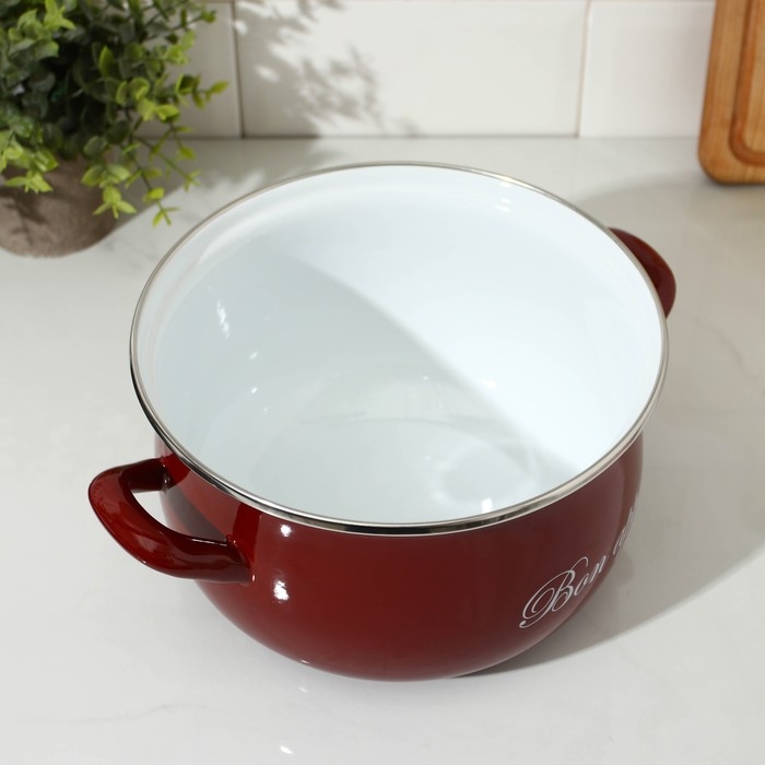 Кастрюля эмалированная, «Бордо», 4 л, стеклянная крышка, индукция, цвет бордовый Кастрюля эмалированная, «Бордо», 4 л, стеклянная крышка, индукция, цвет бордовый