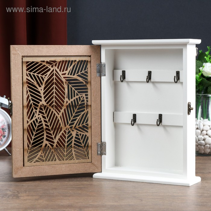 Ключница дерево 5 крючков "Зелёные листья" 25,5х19х6 см