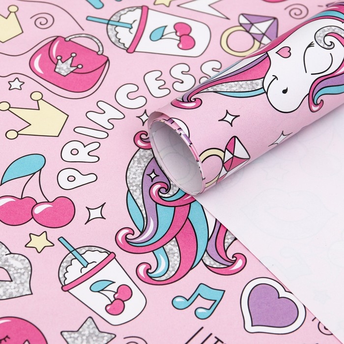 Бумага упаковочная глянцевая &laquo;Единороги&raquo;, 70 х 100 см, 1 лист