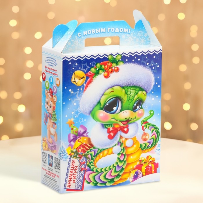 Новый год. Подарочная коробка,Новогодняя Новый год. Подарочная коробка,Новогодняя"Сладкая парочка" с игрой и анимацией 20,8*16,8*6,8см.