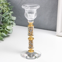 Подсвечник стекло на1 свечу "Ребристый на ножке со стразами" с золотом d=2,5 см 7х7х16 см Подсвечник стекло на1 свечу "Ребристый на ножке со стразами" с золотом d=2,5 см 7х7х16 см
