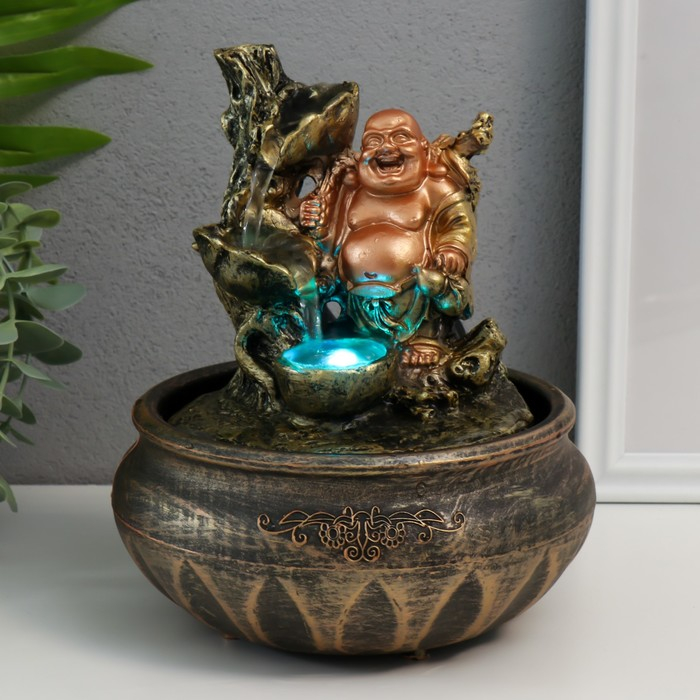 Фонтан настольный с подсветкой Фонтан настольный с подсветкой "Хотей у водопада" 22,5х16х16 см