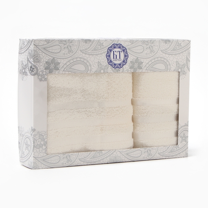 Набор полотенец в коробке Касадор 50х90см, 70х130см, молочный, махра 420г/м, хл100%