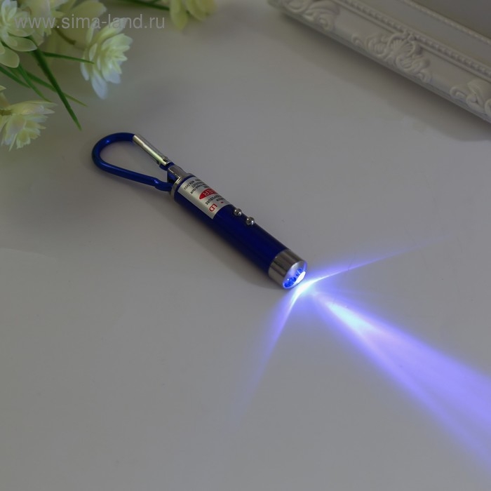 Фонарик+лазер на карабине 2 режима Фонарик+лазер на карабине 2 режима "Металлик" МИКС 9,2х1,3х1,3 см