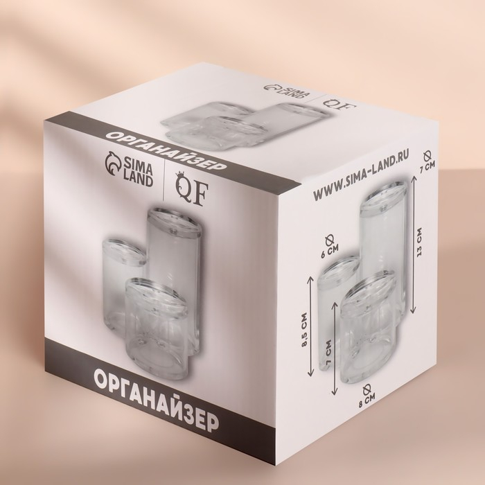 Органайзер для ватных палочек и дисков, с крышкой, 3 секции, 14 &times; 14 &times; 13 см, цвет прозрачный