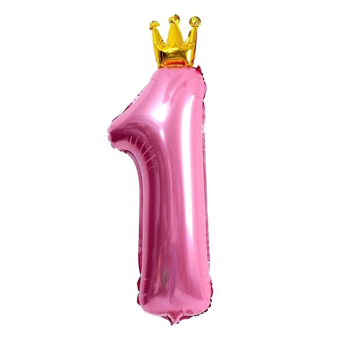 Шар фольгированный 32 Шар фольгированный 32" «Цифра 1 с короной», цвет розовый