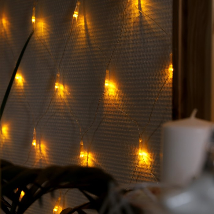 Гирлянда «Сеть» 1.6 × 1.6 м, IP20, прозрачная нить, 144 LED, свечение жёлтое, 8 режимов, 220 В Гирлянда «Сеть» 1.6 × 1.6 м, IP20, прозрачная нить, 144 LED, свечение жёлтое, 8 режимов, 220 В