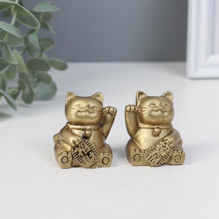 Нэцке полистоун Нэцке полистоун "Манэки-нэко. Счастье и богатство" набор 2 шт 3,5х4,5 см