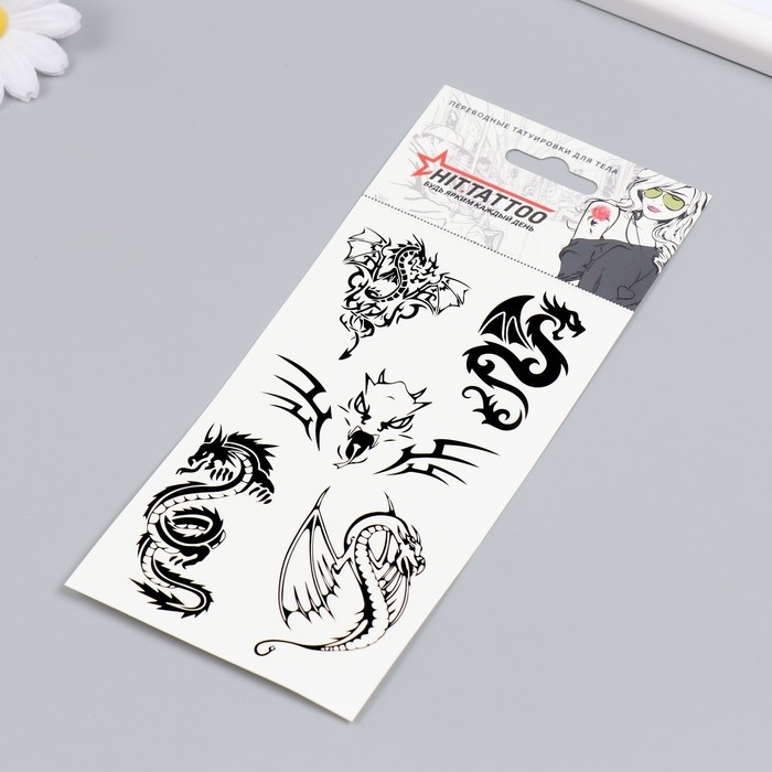 Татуировка переводная Татуировка переводная "Драконы" черная, 9х21