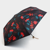 Зонт женский &laquo;Красные цветы&raquo;, 6 спиц, складывается в размер телефона.