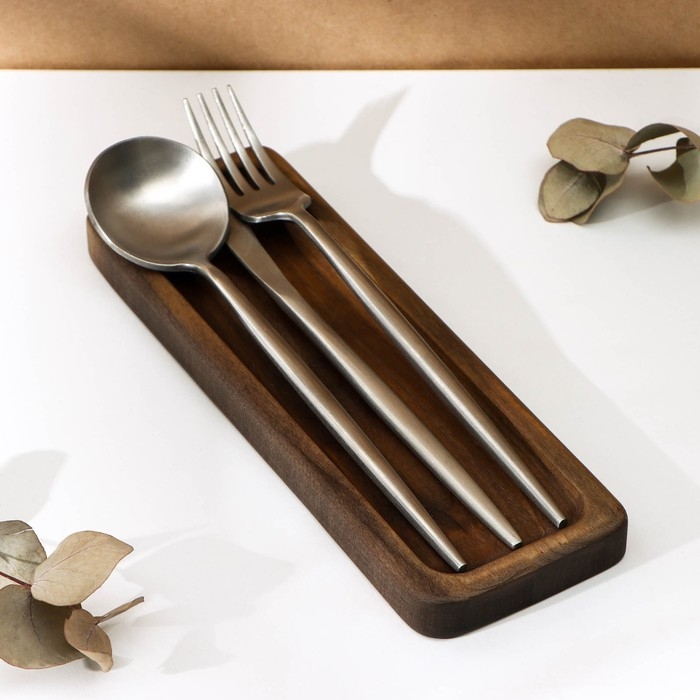 Лоток для подачи столовых приборов Adelica, 23&times;8&times;1,8 см, окрашен в тёмный цвет, берёза