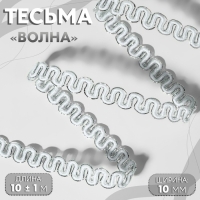 Тесьма декоративная &laquo;Волна&raquo;, 10 мм, 10 &plusmn; 1 м, цвет серебряный/белый