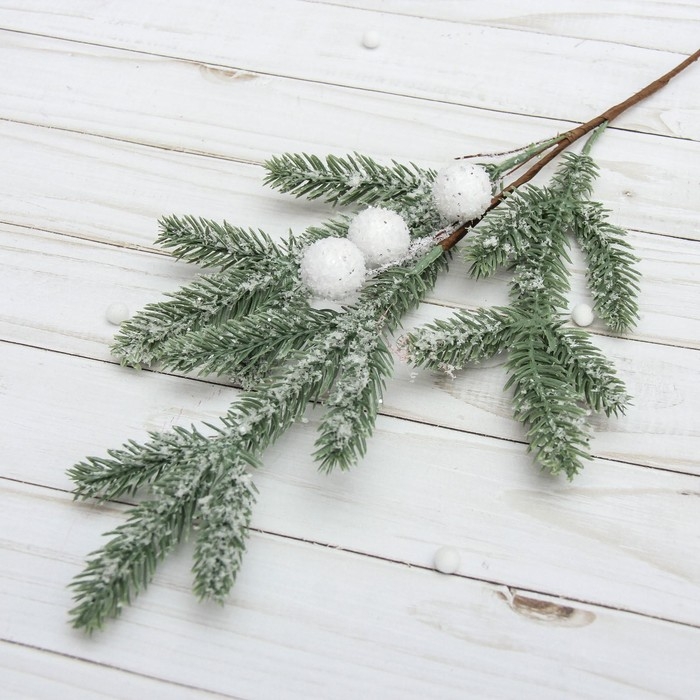 Декор "Зимние мечты" веточка с белыми шариками, 50 см