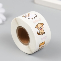 Наклейка бумага "Фермерские звери" d=2,5 см 500 шт в рулоне 3х6,5х6,5 см