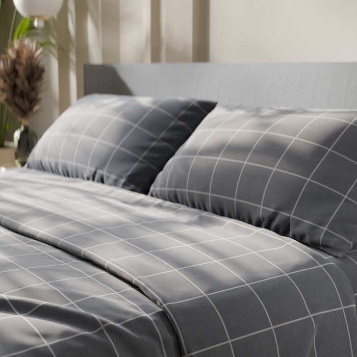 Постельное бельё Этель 2 сп Постельное бельё Этель 2 сп "Клетка" цвет серый 175х215, 200х220, 50х70-2 шт, бязь, 125 г/м2