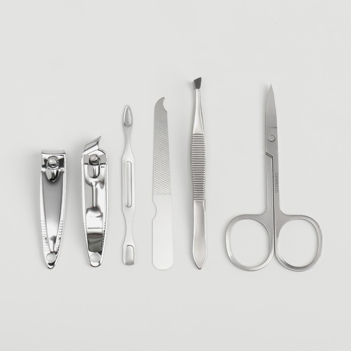 Набор маникюрный &laquo;С ЗАБОТОЙ&raquo;, 6 предметов, в футляре, в PVC - коробке, цвет серый