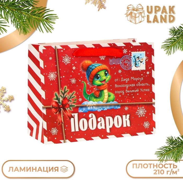 Новый год. Пакет ламинированный &laquo;Змейка&raquo;, MS 23 &times; 18 &times; 10 см.