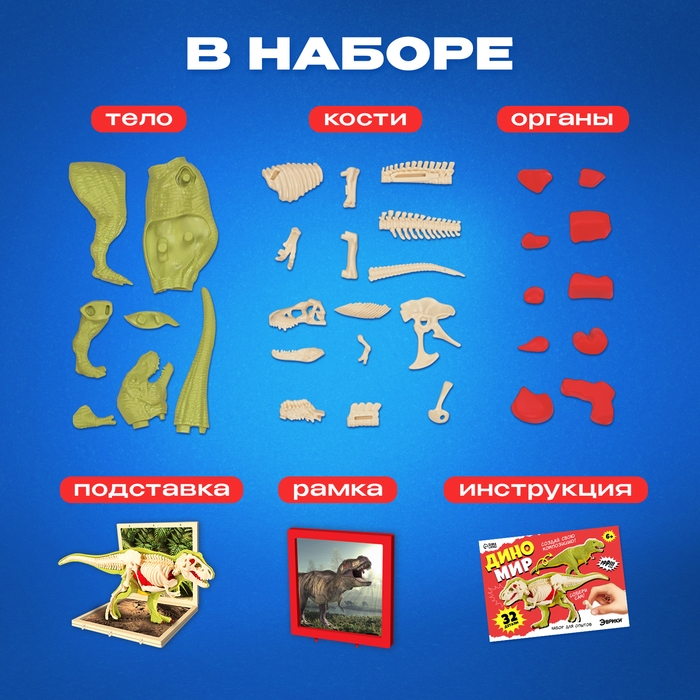 Набор для опытов «Диномир: Тираннозавр», строение тела динозавра, 33 детали Набор для опытов «Диномир: Тираннозавр», строение тела динозавра, 33 детали