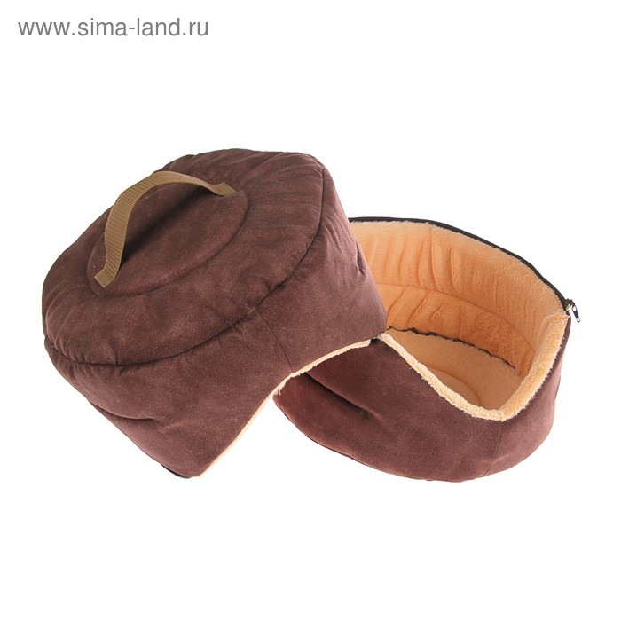 Дом, трансформирующийся в 2 лежанки, 33 х 29 х 29 см, мебельная ткань, коричневый Дом, трансформирующийся в 2 лежанки, 33 х 29 х 29 см, мебельная ткань, коричневый