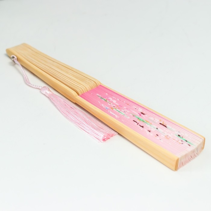 Веер дерево, текстиль h=21 см Веер дерево, текстиль h=21 см "Зайчики у сакуры" розовый, с кисточкой