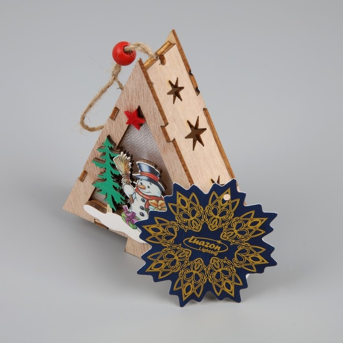 Ёлочная игрушка &laquo;Ёлочка со снеговиком&raquo;, от батареек, свечение тёплое белое