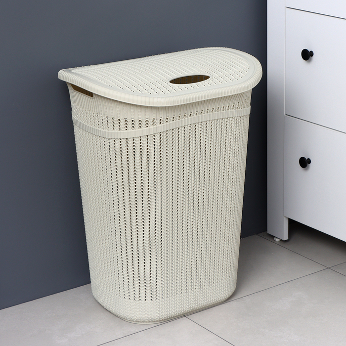 Корзина бельевая с крышкой «Вязание», 55 л, 45×36×57 см, цвет белый ротанг Корзина бельевая с крышкой «Вязание», 55 л, 45×36×57 см, цвет белый ротанг