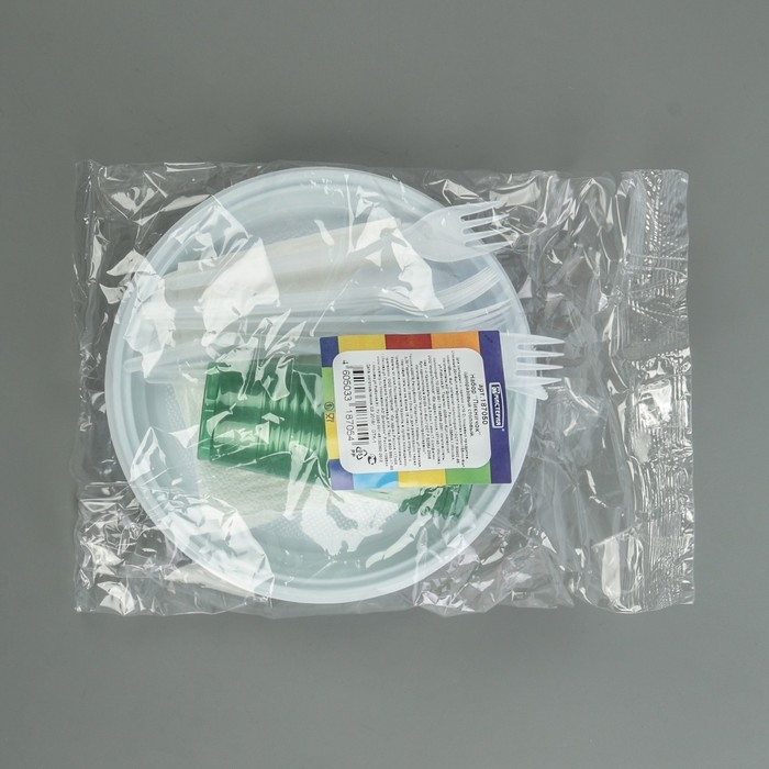 Набор пластиковой одноразовой посуды на 6 персон &laquo;Пикничок&raquo;, цвет МИКС