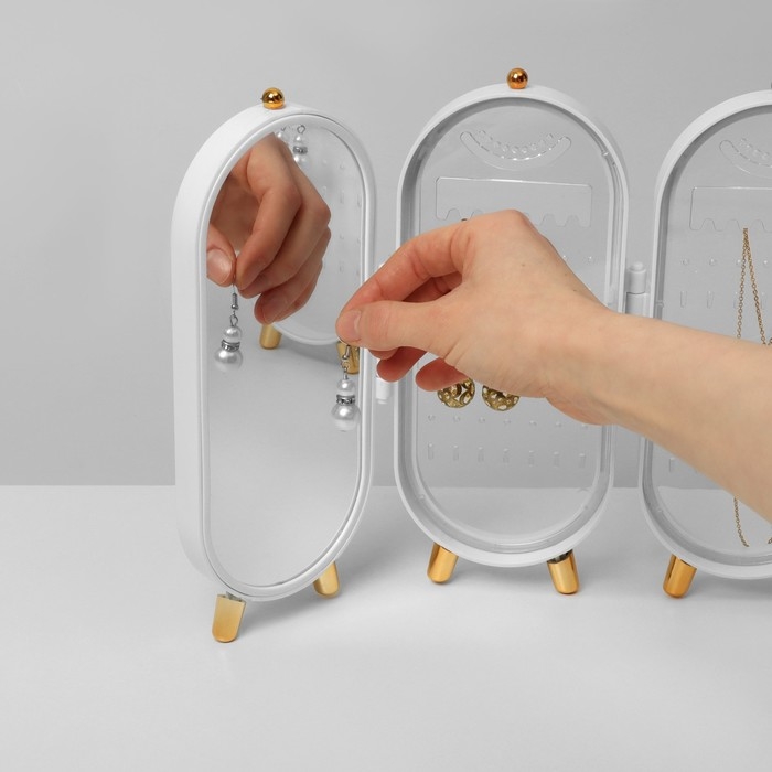 Подставка-книжка под серьги &laquo;Ширма&raquo;, 4 секции, 8 рядов, 40&times;1,5&times;23,5 см, цвет белый