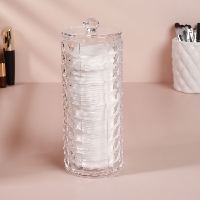 Органайзер для ватных дисков, с крышкой, d = 7 &times; 7 &times; 19 см, цвет прозрачный