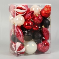 Набор украшений пластик 36 шт "Праздничное настроение" красный, микс