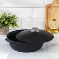 Жаровня &laquo;Традиция&raquo;, 3 л, d=29 см, h=8,5 см, алюминиевая крышка, антипригарное покрытие, цвет чёрный