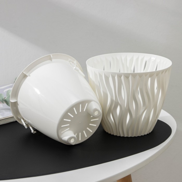 Кашпо для цветов со вставкой &laquo;Вдохновение&raquo;, 1,6 л, d=16 см, h=13,5 см, белое