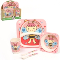 Набор бамбуковой посуды &laquo;Бабочка&raquo;, 5 предметов: тарелка, миска, стакан, вилка, ложка